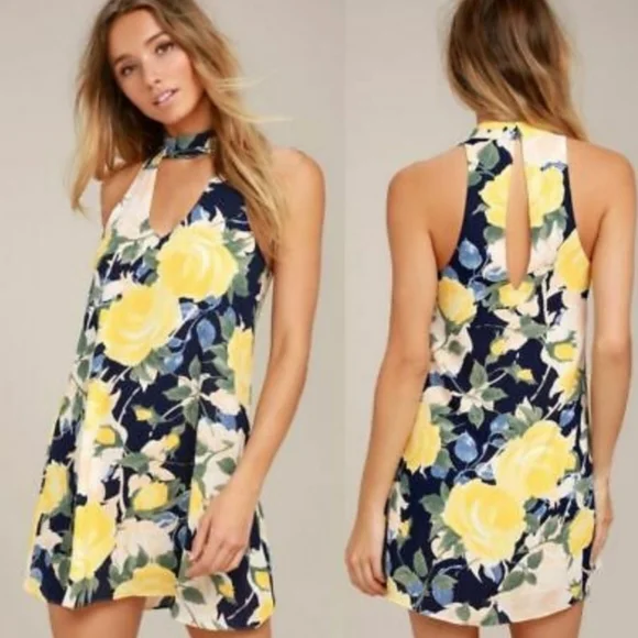 Lulu's Yellow and Blue Floral Mini Dress EUC - Picture 1 of 9